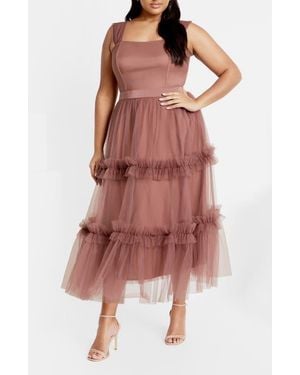 City Chic Charming Tulle Ruffle Dress - Red