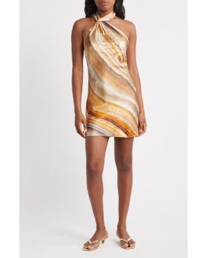 TOPSHOP Print Halter Minidress - Orange