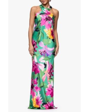 Xscape Evenings Floral Stretch Satin Column Gown - White