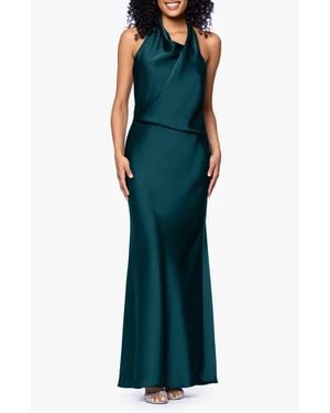 Betsy & Adam Drape Satin Gown - Green