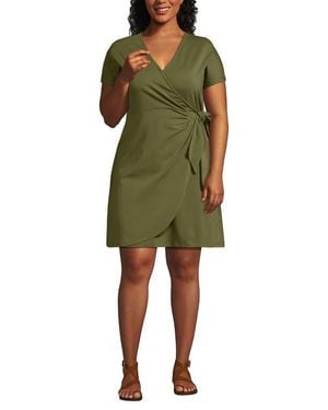Lands' End Cotton Modal V Neck Mini Wrap Dess - Green
