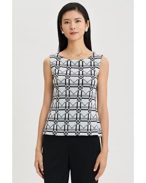 Ming Wang Monochrome Geometric Knit Tank - White