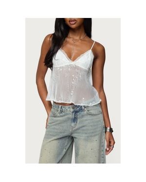 Edikted Sheer Sequin Mesh Babydoll Camisole - Blue