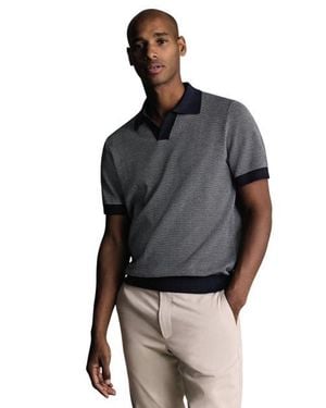 Charles Tyrwhitt Cotton Birdseye Knitted Polo - Gray