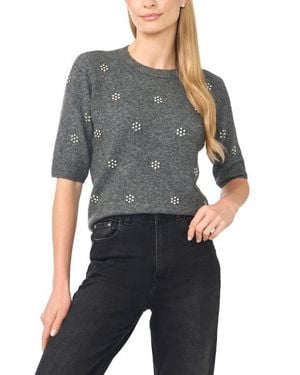 Cece Jewel Elbow Sleeve Sweater - Gray