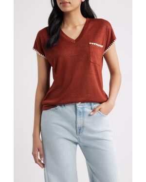 Bobeau Whipstitch Pocket T-Shirt - Red