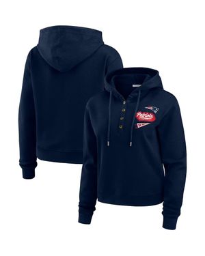WEAR by Erin Andrews New England Patriots Waffle-Knit Pullover Hoodie - Blue