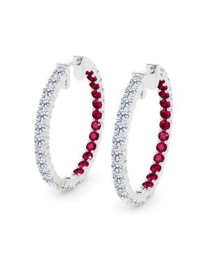 HauteCarat Lab Grown Diamond & Birthstone Inside Out Hoop Earrings - White