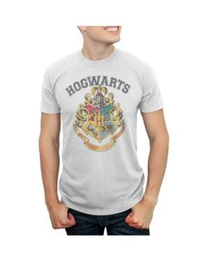 Harry Potter Distressed Collegiate Hogwarts Crest Graphic T-Shirt - Gray