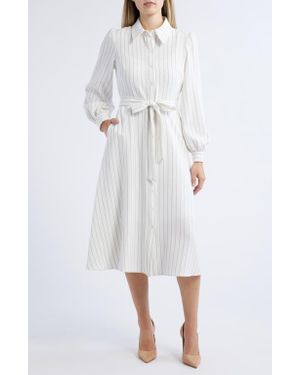 Julia Jordan Pinstripe Long Sleeve Midi Shirtdress - White