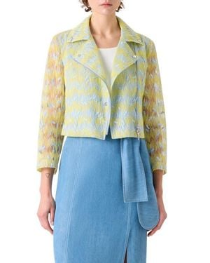 Akris Punto Scribble Embroidered Sheer Tulle Biker Jacket - Blue