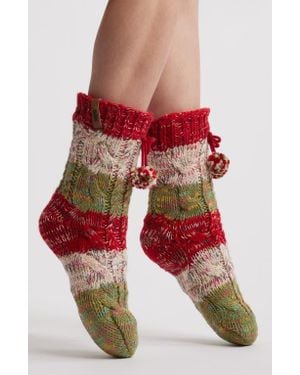 Muk Luks Cottage Faux Fur Lined Crew Socks - Red