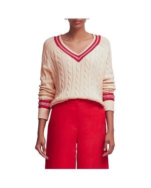 Boden Maeve Cable Stitch Cotton V-Neck Sweater - Red