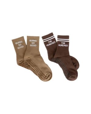 Pilates University 1883 Assorted 2-Pack Nonslip Grip Crew Socks - Brown