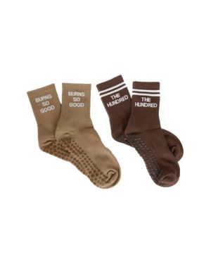 Pilates University 1883 Assorted 2-Pack Nonslip Grip Crew Socks - Brown