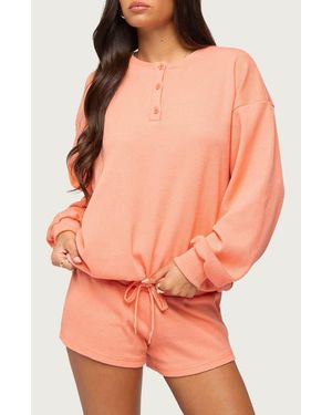 Edikted Baila Waffle Henley Top - Orange