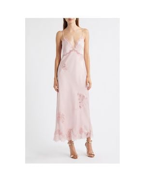 LoveShackFancy Sorone Lace Trim Satin Maxi Slipdress - Pink
