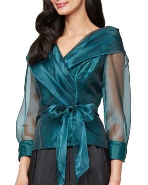 Alex Evenings Shawl Collar Organza Top - Blue