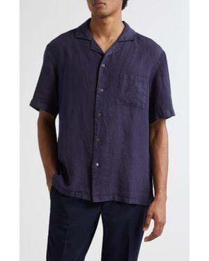 Thom Sweeney Linen Camp Shirt - Blue
