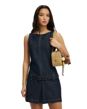 Cotton On Luisa Belted Denim Mini Dress - Blue