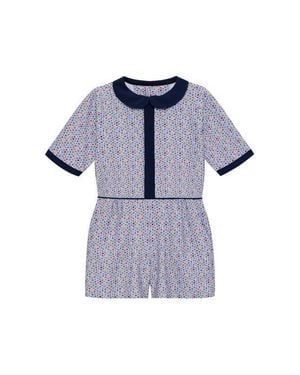 Courtside Kids Girls Floral Seersucker Romper - Blue