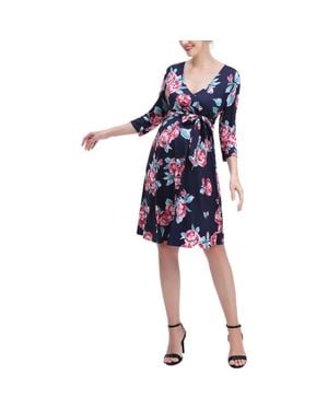 Kimi + Kai Phoebe Floral Faux Wrap Maternity Nursing Dress - Blue