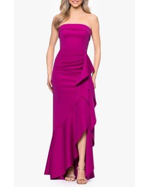 Xscape Evenings Cascade Ruffle Strapless Scuba Crepe Gown - Purple