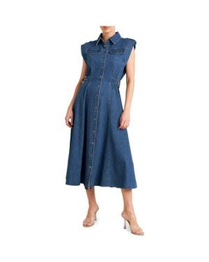 FREEMARKET Buckle Tab Fit & Flare Midi Dress - Blue