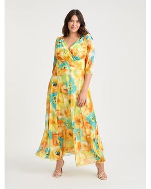 Scarlett & Jo Verity V-Neck 3/4 Sleeve Maxi Dress - Yellow