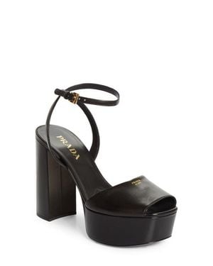 Prada Peep Toe Platform Sandal - Black