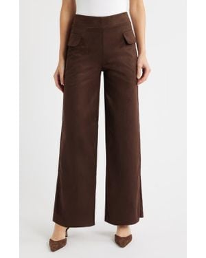 Hue Faux Suede Wide Leg Pants - Brown