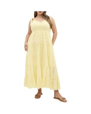 City Chic Allegra Eyelet Lace Midi Sundress - Yellow