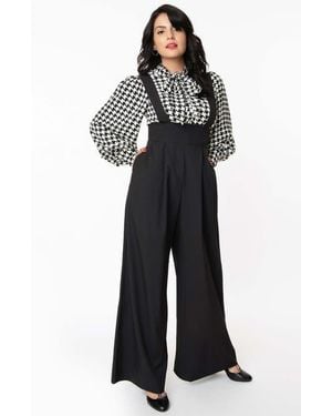Unique Vintage Wide Leg Rochelle Suspender Pants - Black