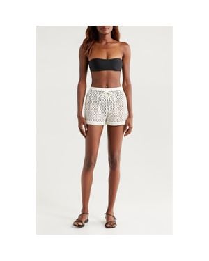 Solid & Striped The Nancy Open Knit Cotton Cover-Up Shorts - White
