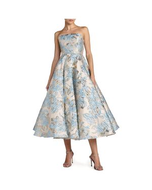 Mac Duggal Strapless Metallic Brocade Midi Dress in Blue | Lyst