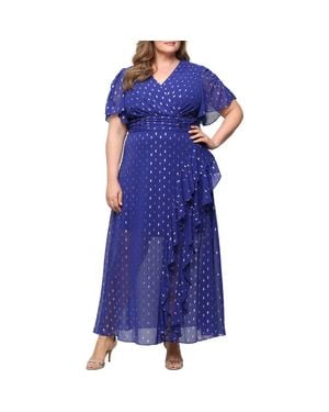 Sl Fashions Flutter Sleeve Fil Coupé Maxi Dress - Blue