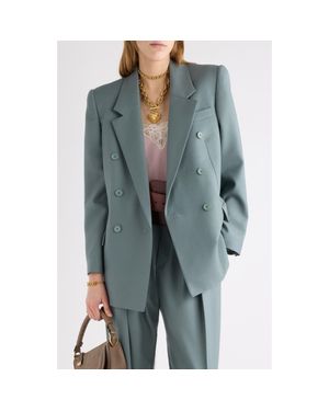 Chloé Double Breasted Light Wool Gabardine Blazer - Green