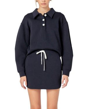 English Factory Scuba Knit Polo Sweatshirt - Blue