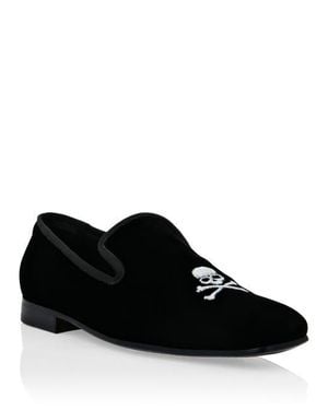 Philipp Plein Velvet Loafers Embroidery Skull - Black