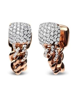 Haus of Brilliance 18K Rose 3/4 Cttw Round Diamond Pave Cuban Chain Huggie Earrings - Pink