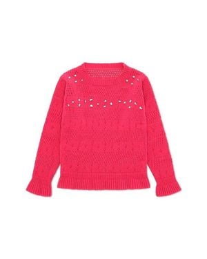 Fortela Beaded Crew Neck Sweater - Red