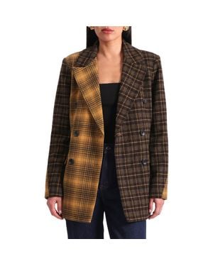 Avec Les Filles Mixed Plaid Hourglass Double Breasted Blazer - Black