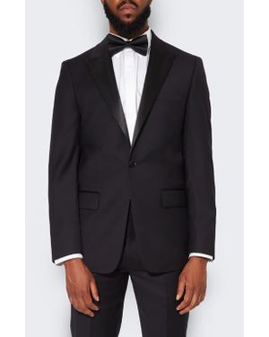 9tofive Peak Lapel Solid Wool Tuxedo Jacket - Blue