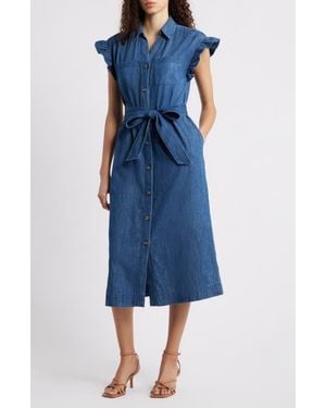 Caslon Tie Waist Denim Midi Dress - Blue