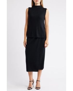Anne Klein Rib Wrap Front Wool Skirt - Black