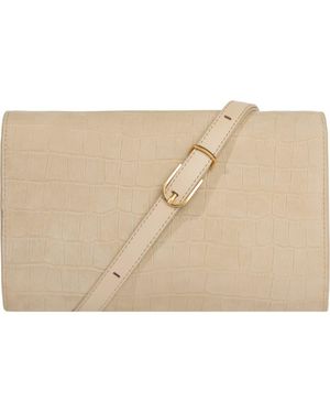 Vince Croc Embossed Nubuck Leather Wallet On A Strap - Natural