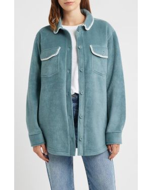 Thread & Supply Whipstitch Detail Polar Fleece Shirt Jacket - Blue