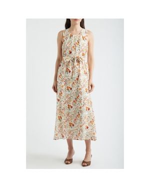 Mila + Mate Floral Sleeveless Belted Midi Dress - Natural