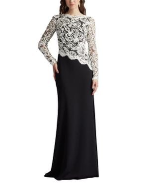 Tadashi Shoji Lace Scroll Crepe Gown - Black