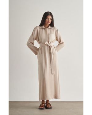 Mizalle Belted Shirt Dress - Natural